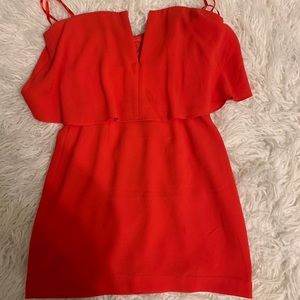 Strapless red mini dress
